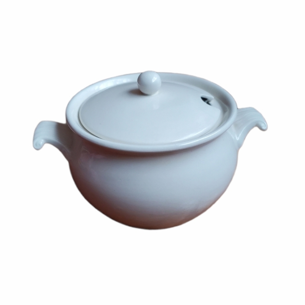 Vintage Handmade Ceramic Soup Tureen Serving Bowl Pottery White Cream